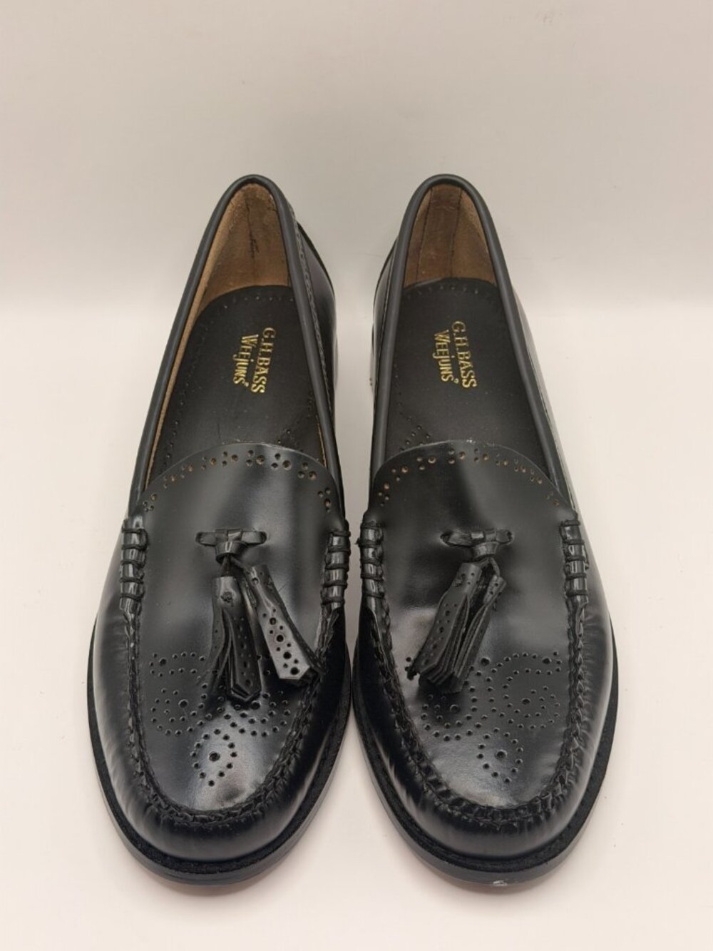 G.H.BASS Mens Larkin Black Leather Tassel Brogue Weejun Loafer Sz 8